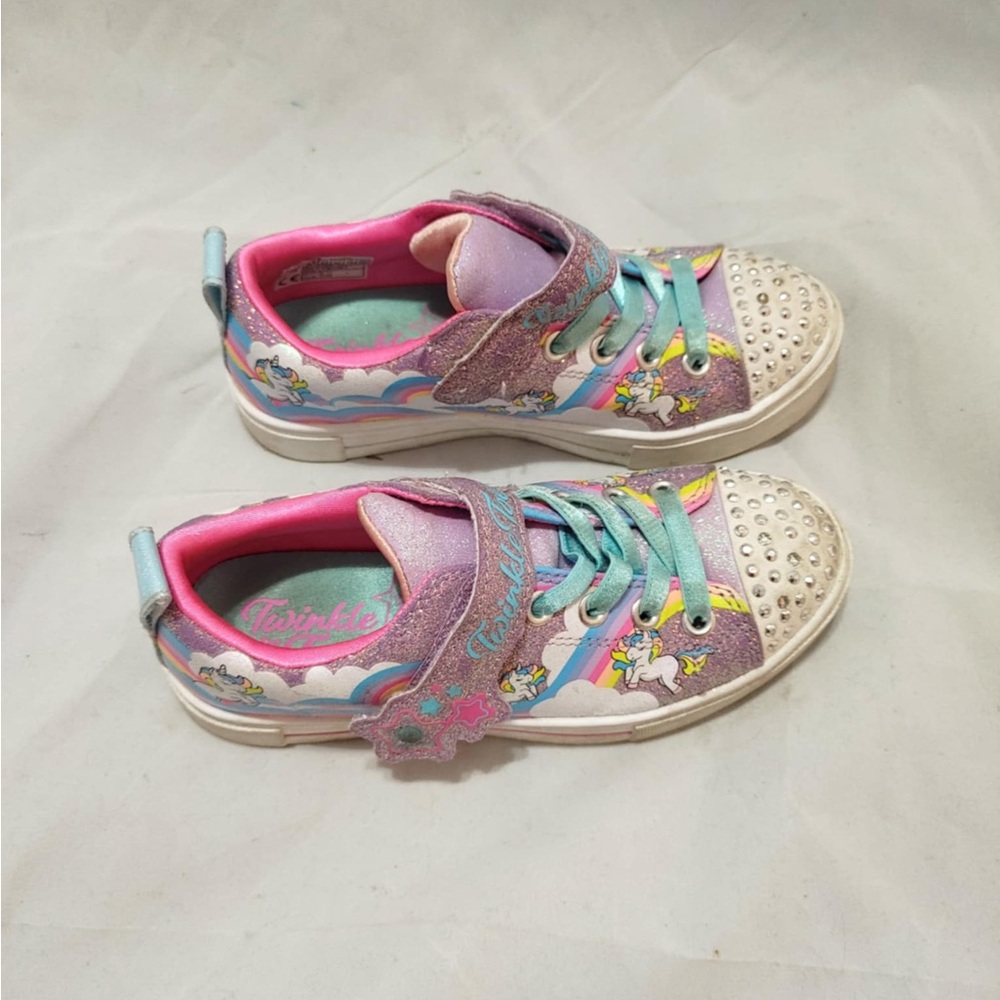 Skechers Kids Light Up Sneakers - Pink and Blue with Unicorn Design